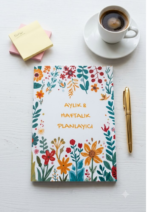 Aylık Haftalık Planlayıcı, A4, Karton Kapak, Amerikan Cilt, Çiçekli Desen